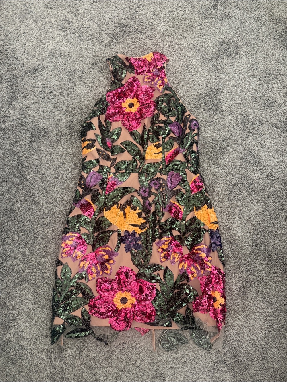 Milly Sequin Floral Halter Mini Dress - Pink, Yellow & Green